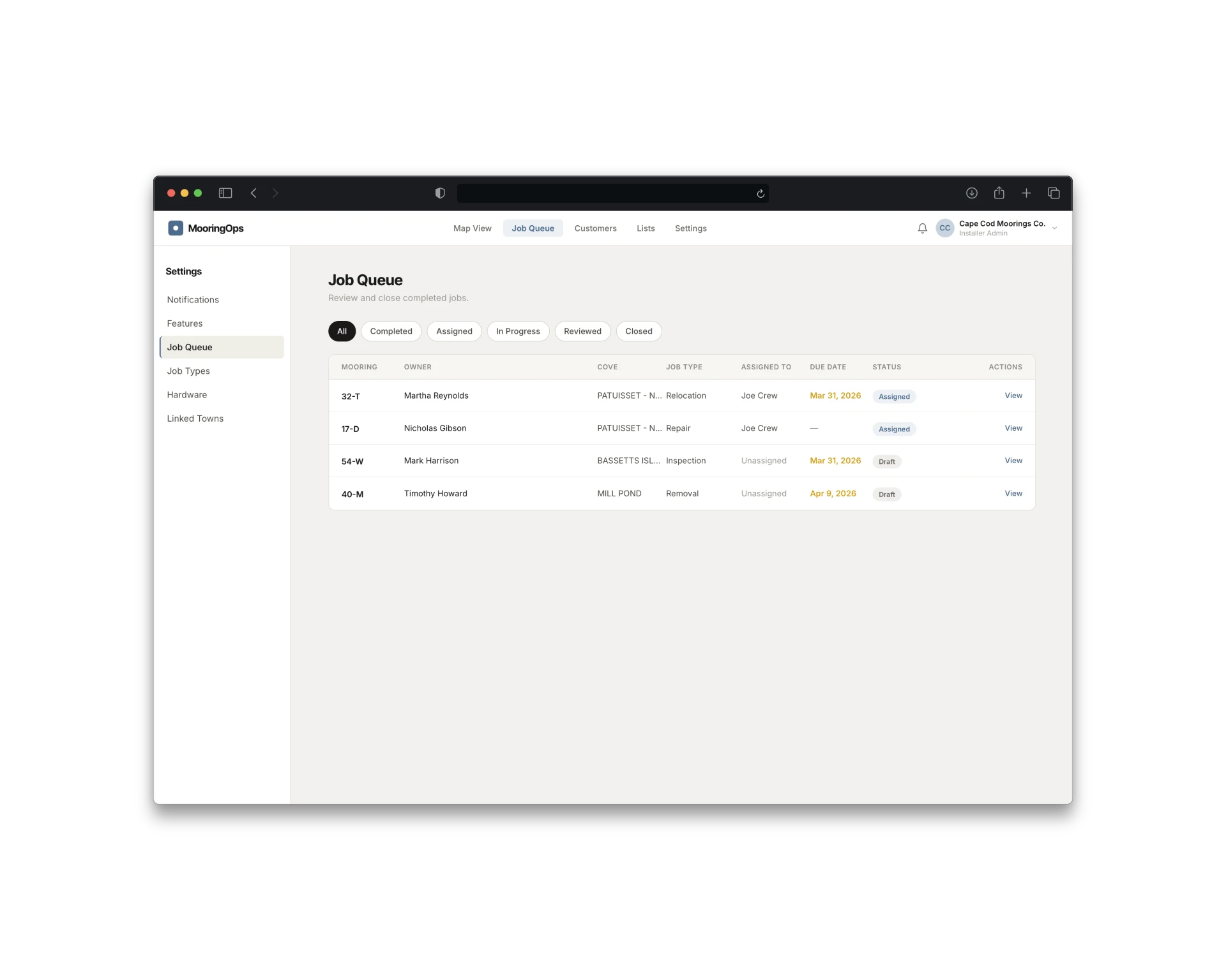 Installer tools dashboard